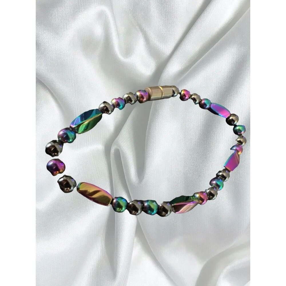 Very Metallic Colorful Magnetic Beaded Bracelet 8.75 in